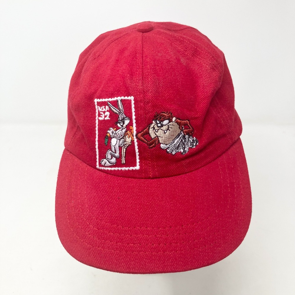 Looney Tunes Hat Mens Red Stamp Collection Bugs Bunny Taz Snapback 1997 USA